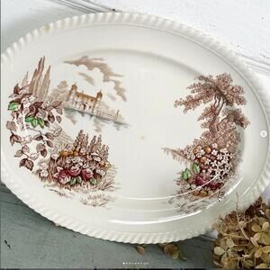 Vintage Johnson Bros England Castle Lake Multicolor Transferware Serving Platter